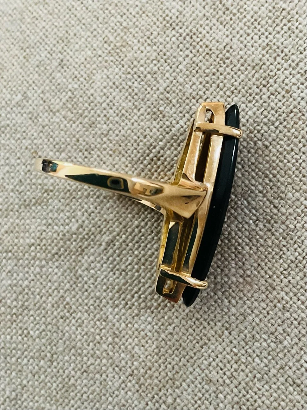 Vintage 1970s 10K Gold Black Onyx Marquise Ring Size 5.75 3.67g